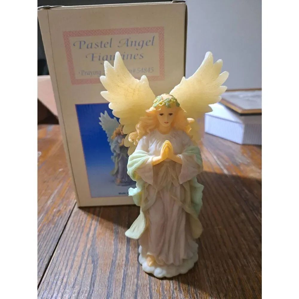 Vintage Pastel Resin Praying Angel Figurine Figure